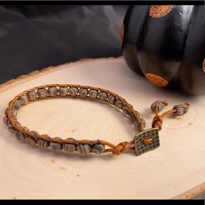 Handmade beaded leather wrap bracelet, one of a kind